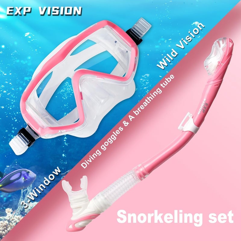 EXP VISION Snorkel Set Pano 3 Window Adult Snorkeling Gear, Professional Snorkel Goggles Anti-Fog Diving Mask, Anti-Leak Swim Goggles and Dry Top Snorkel for Diving, Snorkeling, Swimming - Image 4